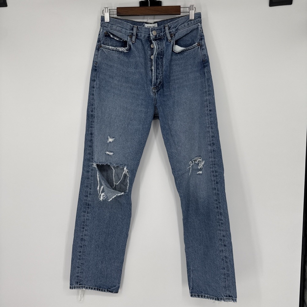 Agolde Jeans 90s Pinch Waist High Rise Straight Womens 27 Blue Distressed Grunge